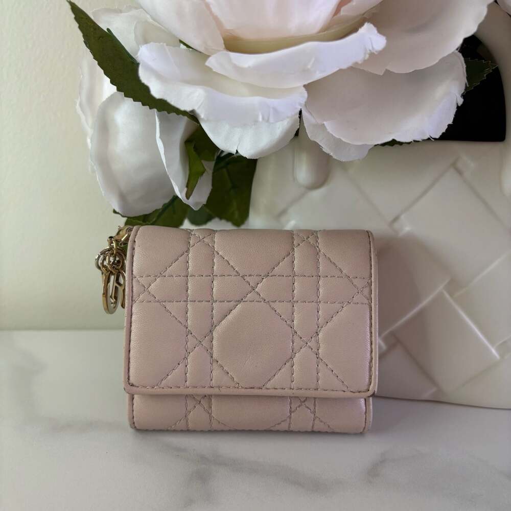 Christian Dior Lady Dior Lotus Wallet Cannage Lambskin Pink